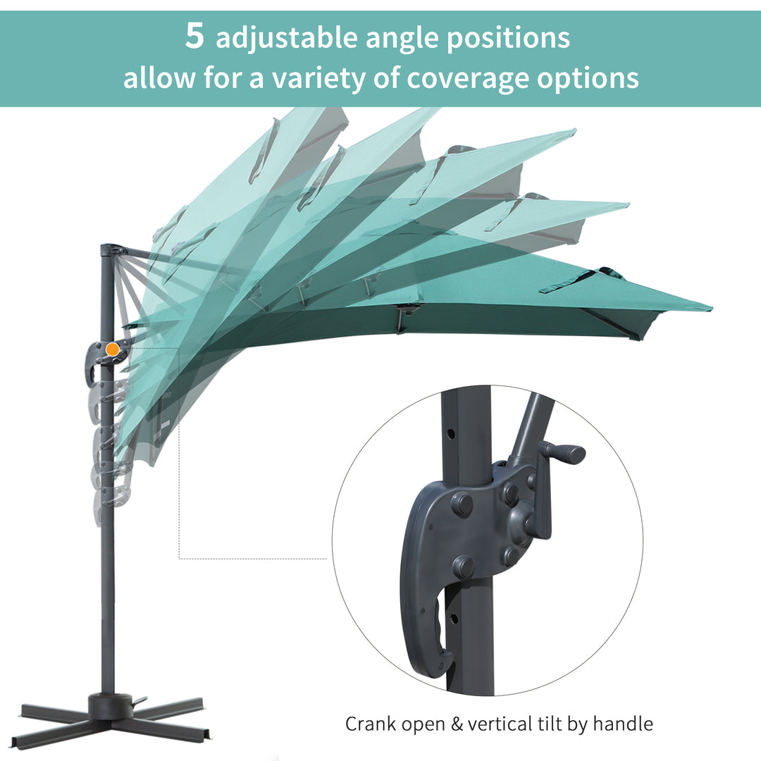 2.5 x 2.5m Square Patio Parasol Offset Cantilever Sun Umbrella 360¡ Rotation w/ Cross Base - Green