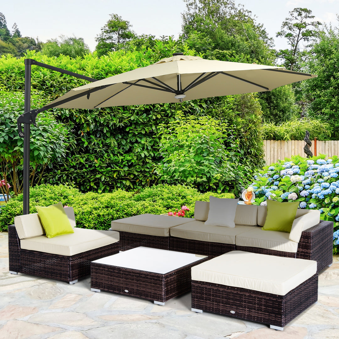 5-Seater Rattan Sofa Coffee Table Set Sectional Wicker Weave Furniture for Garden Outdoor Conservatory w/ Pillow Cushion  Brown