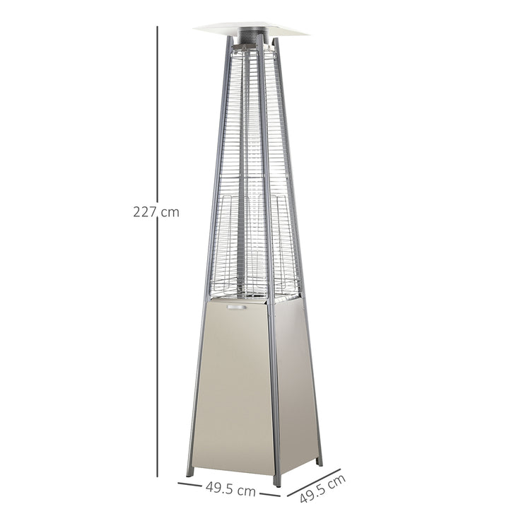 Outsunny 10.5KW Stainless Steel Outdoor Garden Patio Pyramid Heating Propane Gas Real Flame Heater Warmer Glass Tube w/ Wheels and Rain Cover, Silver