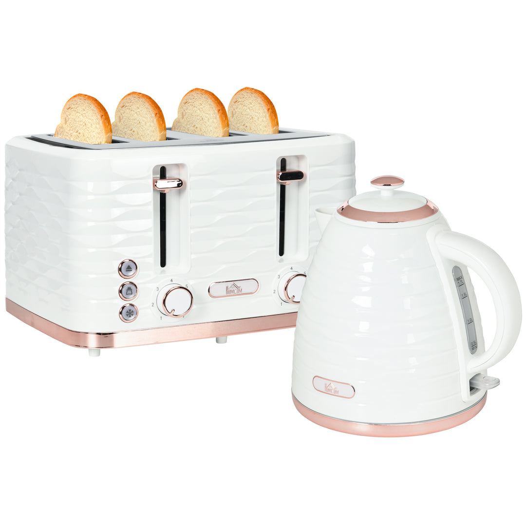 Kettle and Toaster Sets, 3000W 1.7L Rapid Boil Kettle & 4 Slice Toaster with 7 Browning Controls, Defrost, Reheat and Crumb Tray, Otter thermostat, Cream White