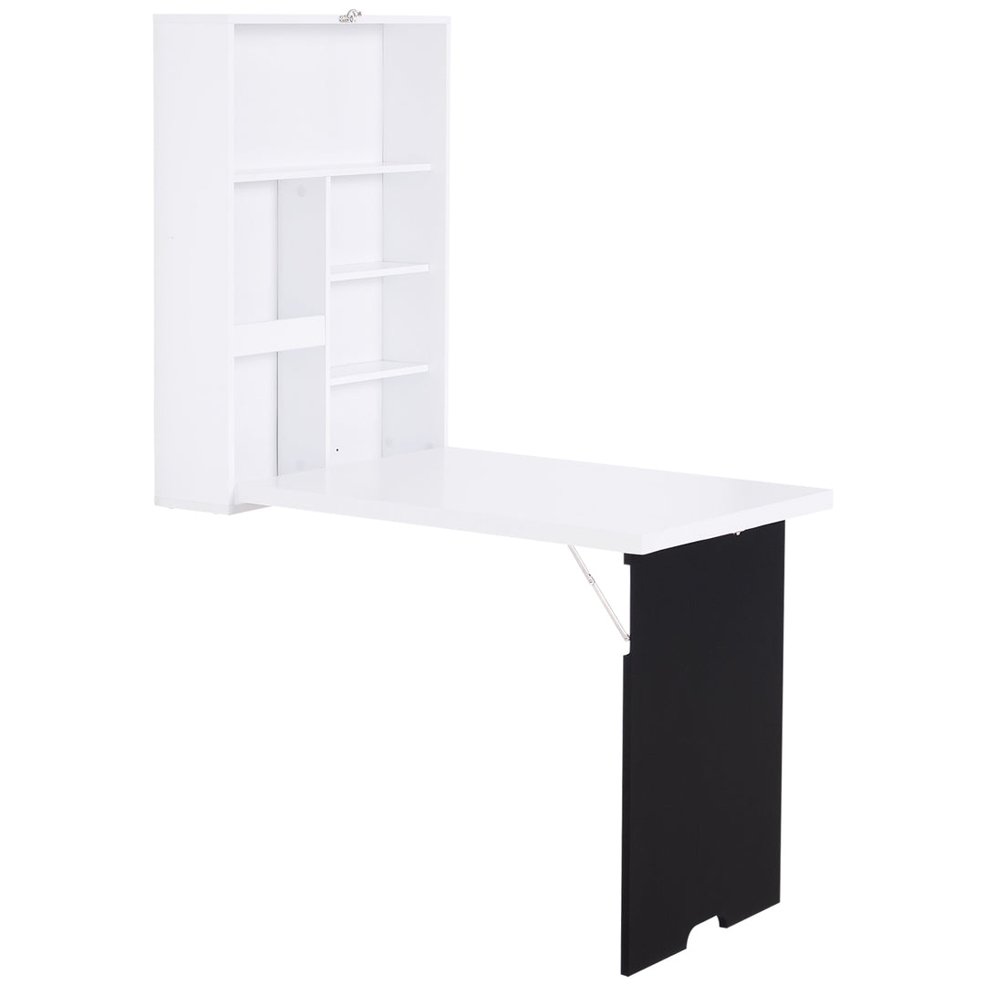 Folding Wall-Mounted Drop-Leaf Table With Chalkboard Shelf multifunction White