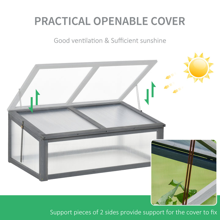 Wooden Framed Polycarbonate Cold Frame Greenhouse for Plants Outdoor with Openable & Tilted Top Cover, PC Board, Brown, 100 x 65 x 40cm