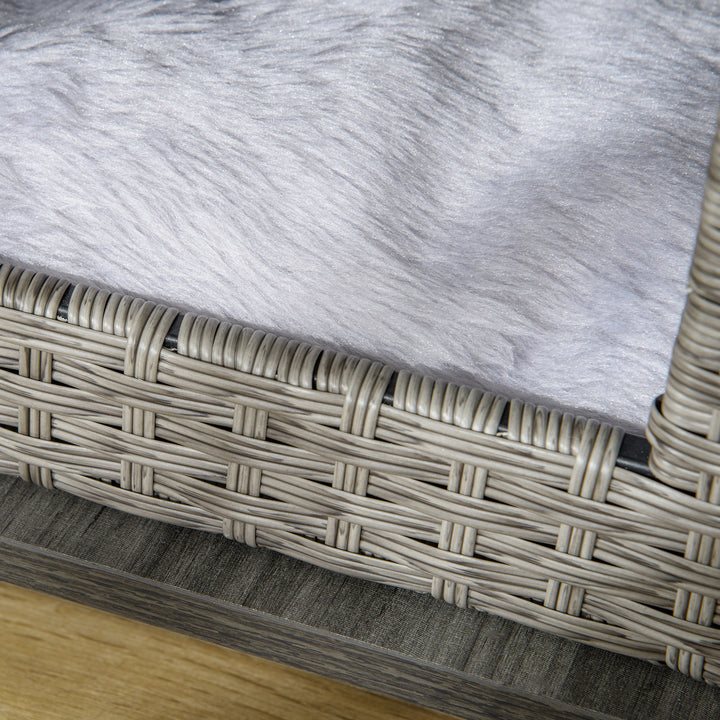 Wicker Dog House Rattan Pet Bed End Table Furniture with Soft Cushion for X-Small Dogs - Grey