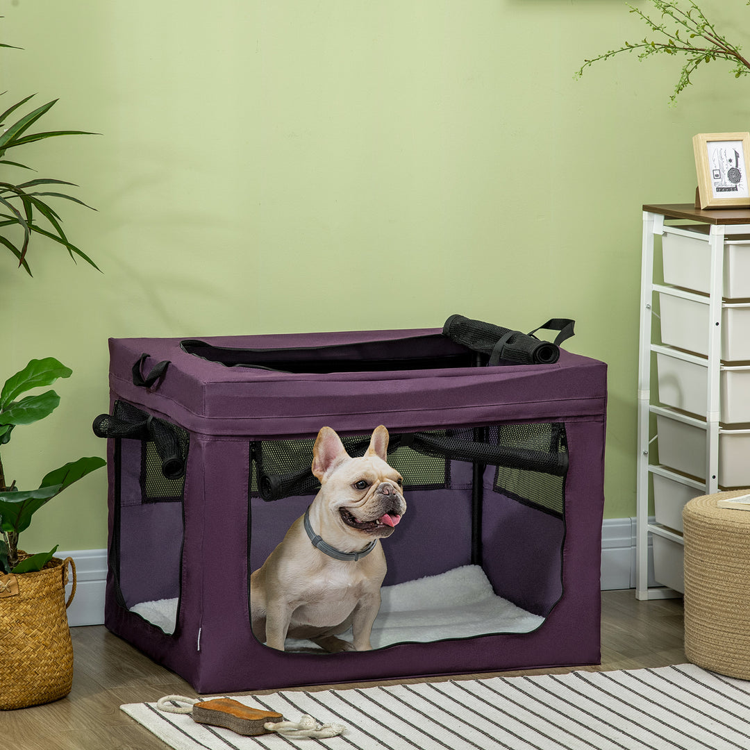 PawHut Pet Carrier Portable Cat Carrier Foldable Dog Bag for Small and Medium Dogs, 79.5 x 57 x 57 cm, Purple