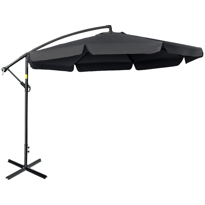 2.7m Banana Parasol Cantilever Umbrella with Crank Handle and Cross Base for Outdoor, Hanging Sun Shade, Black