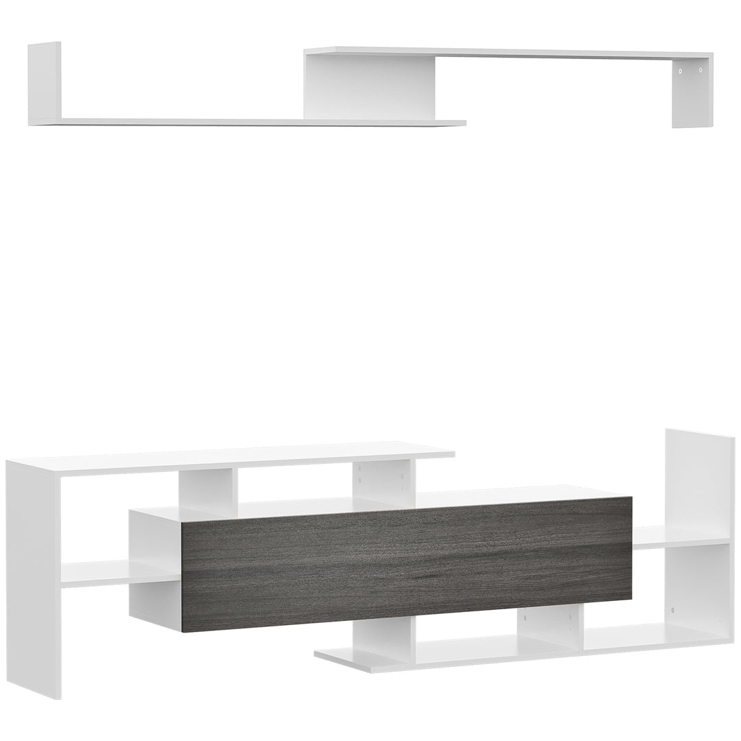 HOMCOM TV Unit with Storage for Wall-Mounted 65" TVs or Standing 50" TVs, TV stand set w/ a Wall Shelf & a Cabinet, Living Room Bedroom-White & Grey