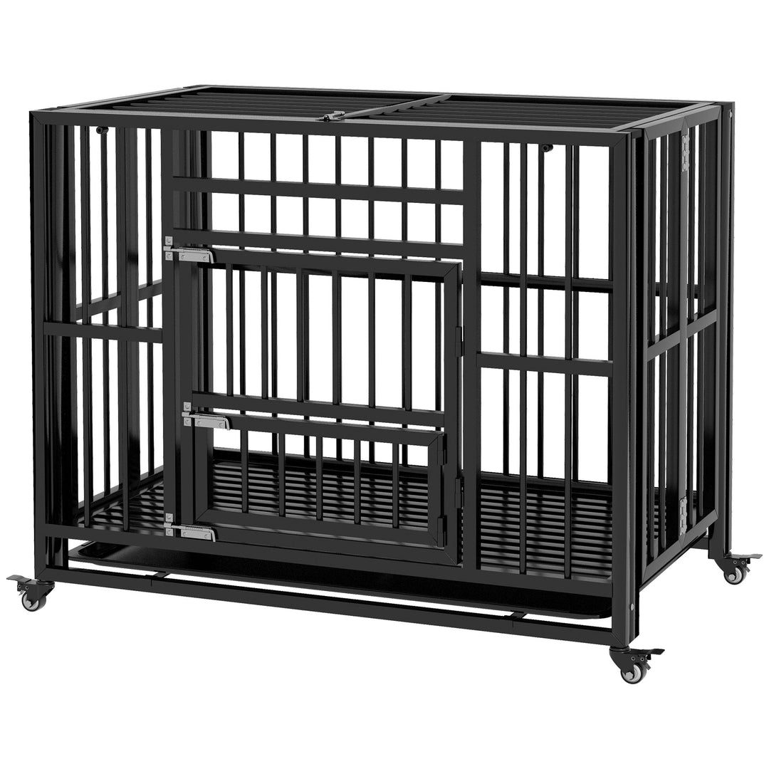 Heavy Duty Foldable Dog Crate with Openable Top-Black