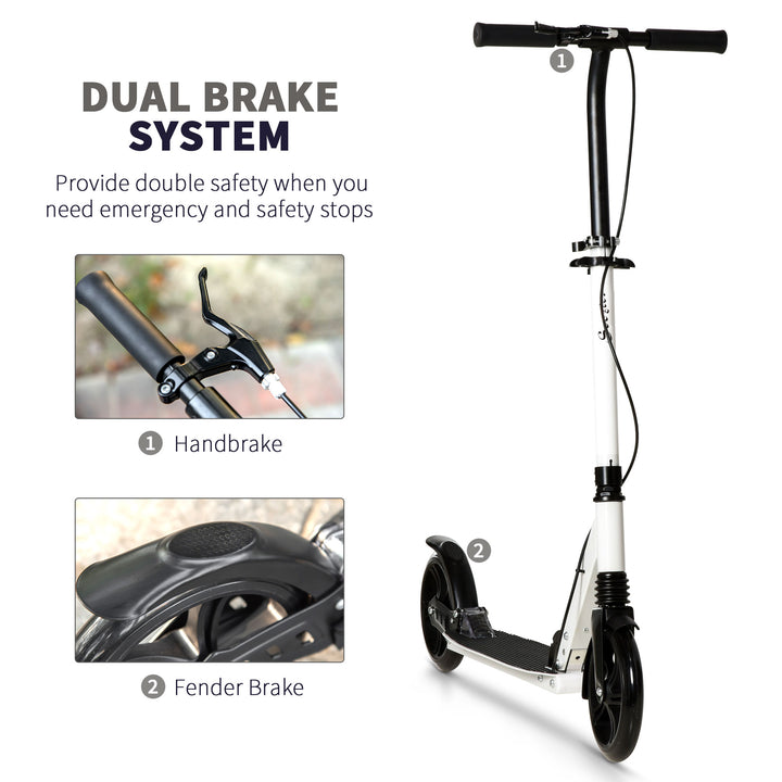 One-click Folding Kick Scooter for 14+ w/ Adjustable Handlebar, Push Scooter with Kickstand, Dual Brake System, Shock Absorber, White
