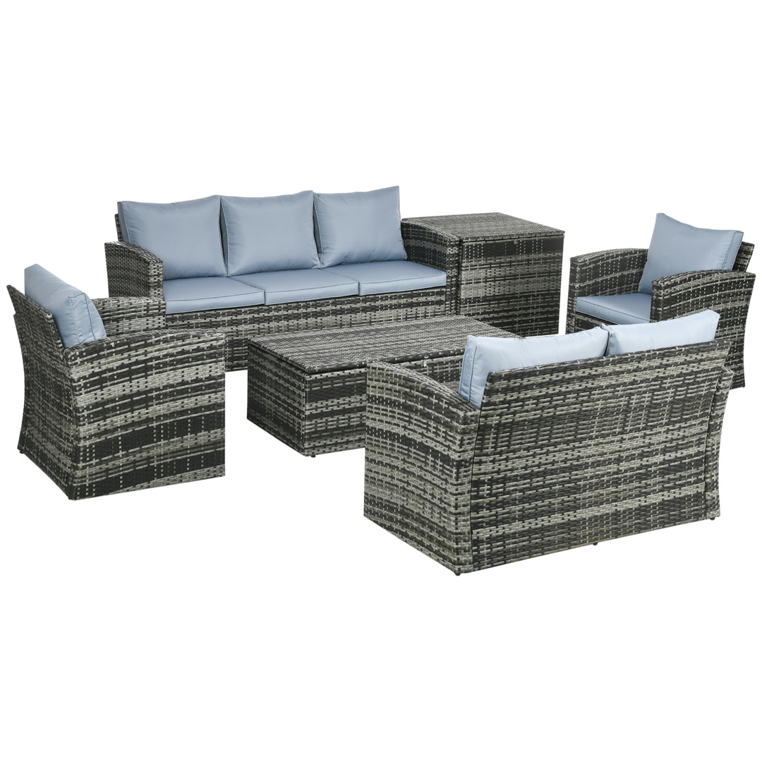 6 Piece Outdoor Rattan Wicker Sofa Set Sectional Patio Conversation Furniture Set w/ Storage Table & Cushion Mixed Grey