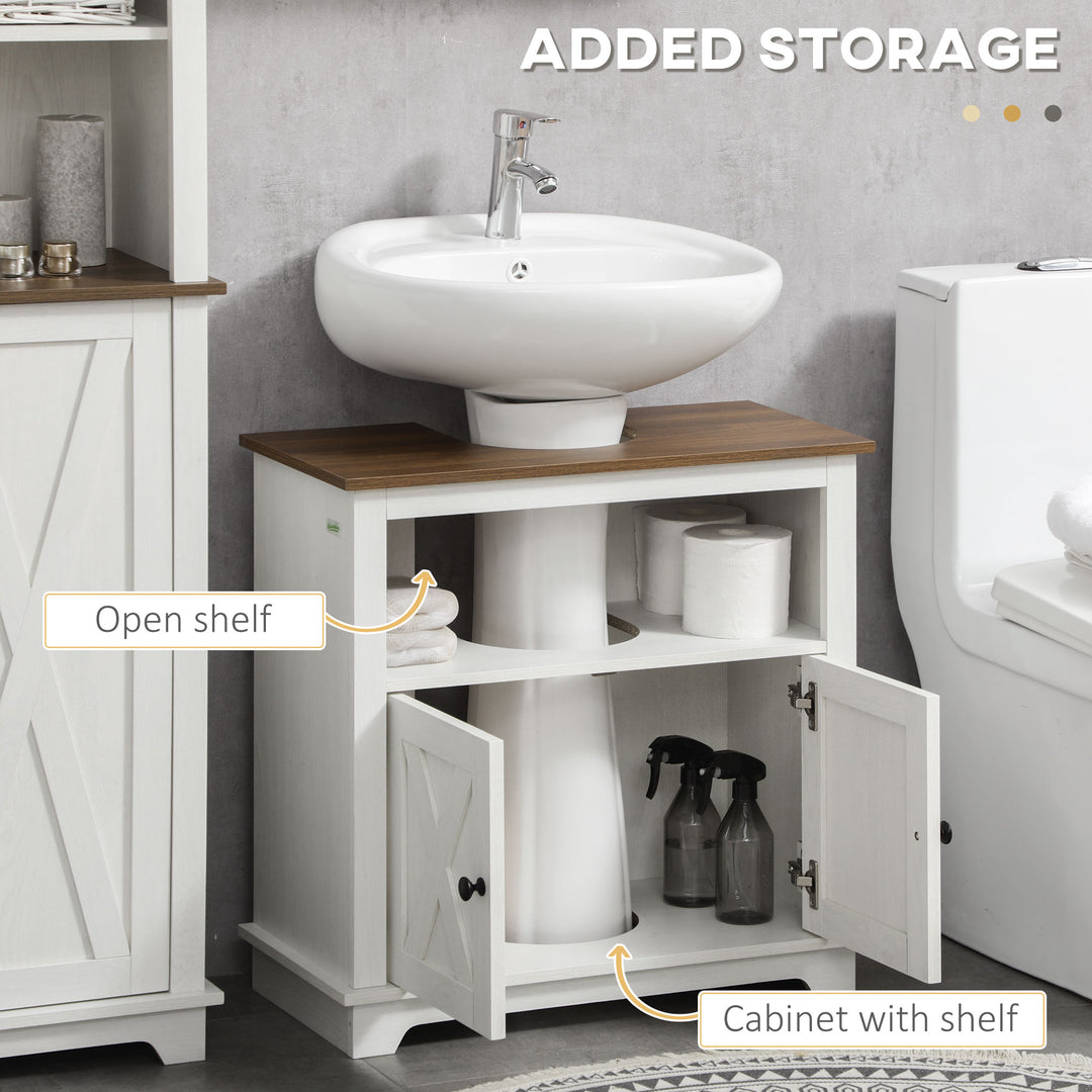 Under Sink Cabinet Bathroom Vanity Unit with Double Doors and Storage Shelves, 60 x 30 x 60cm, White