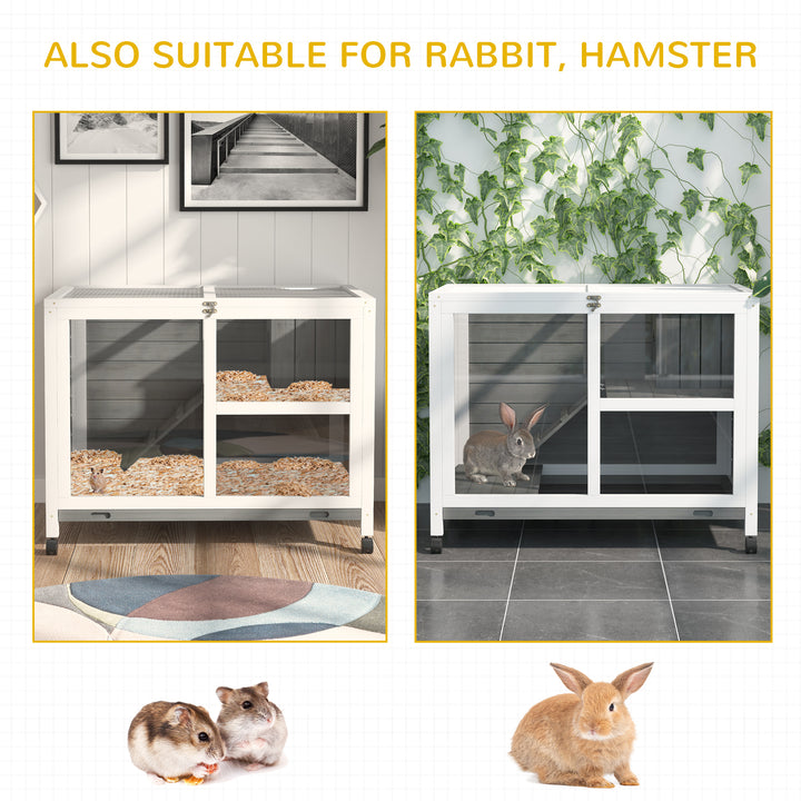 Wooden Rabbit Hutch Guinea Pigs House Bunny Small Animal Cage w/ Pull-out Tray Openable Roof Wheels 91.5 x 53.3 x 73 cm