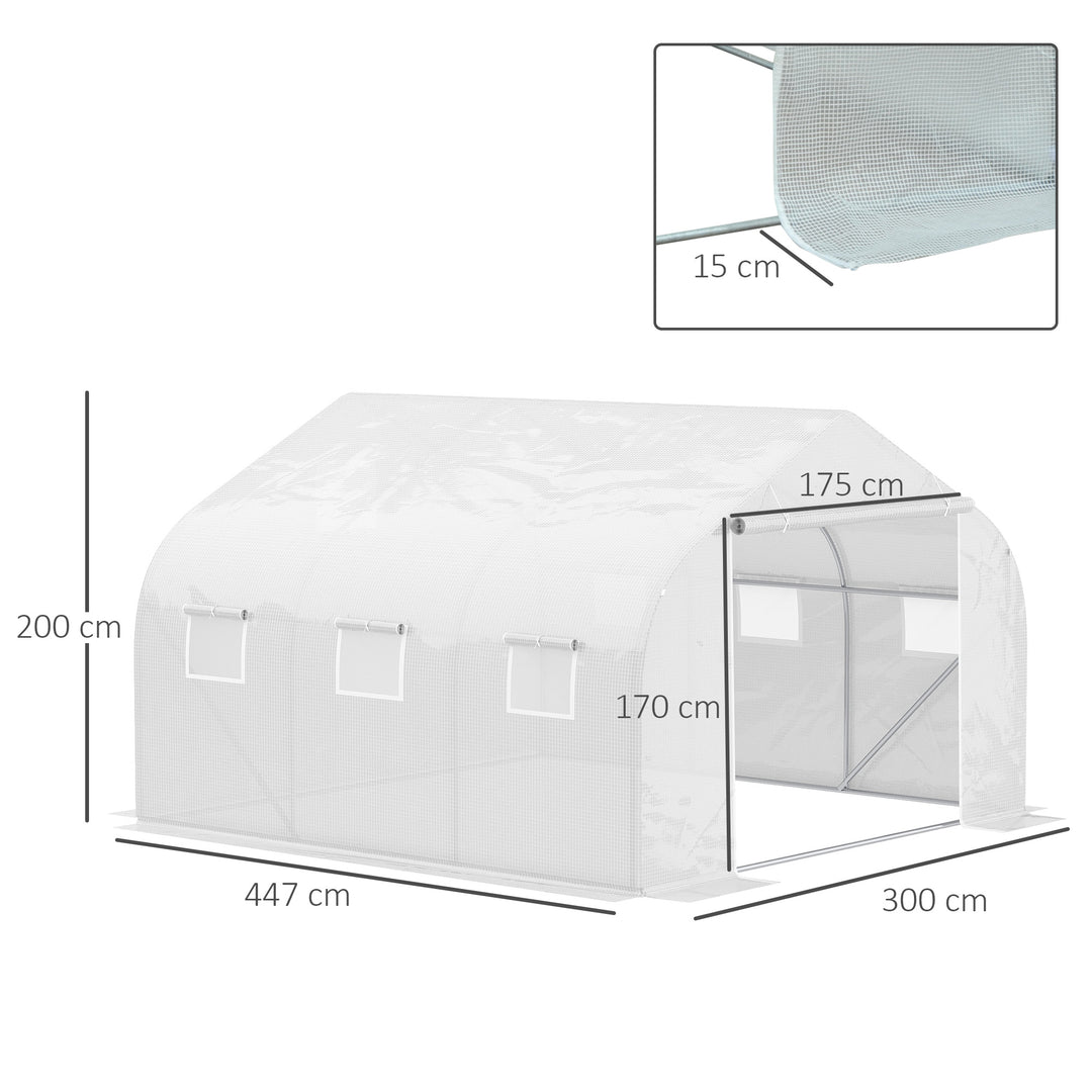Outsunny 4.5 x 3 x 2m Greenhouse Replacement Cover Reinforced Gardening Plant Cover for Walk-In Growhouse with Zipper Door, White, COVER ONLY