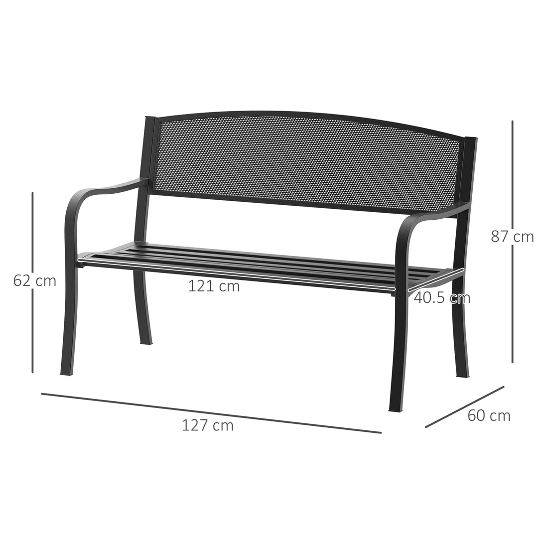 Outsunny 2 Seater Metal Garden Bench Garden Park Porch Chair Outdoor Patio Loveseat Seat Mesh Net Backrest Black