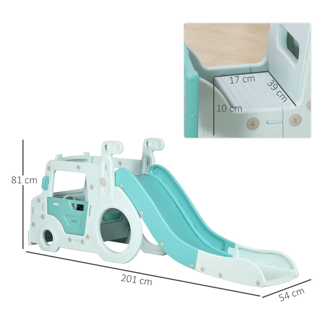 4-In-1 Kids Slide, Freestanding Slide for Toddler, Indoor Outdoor Climber, Exercise Toy, Activity Center, Car Shaped, Light Blue