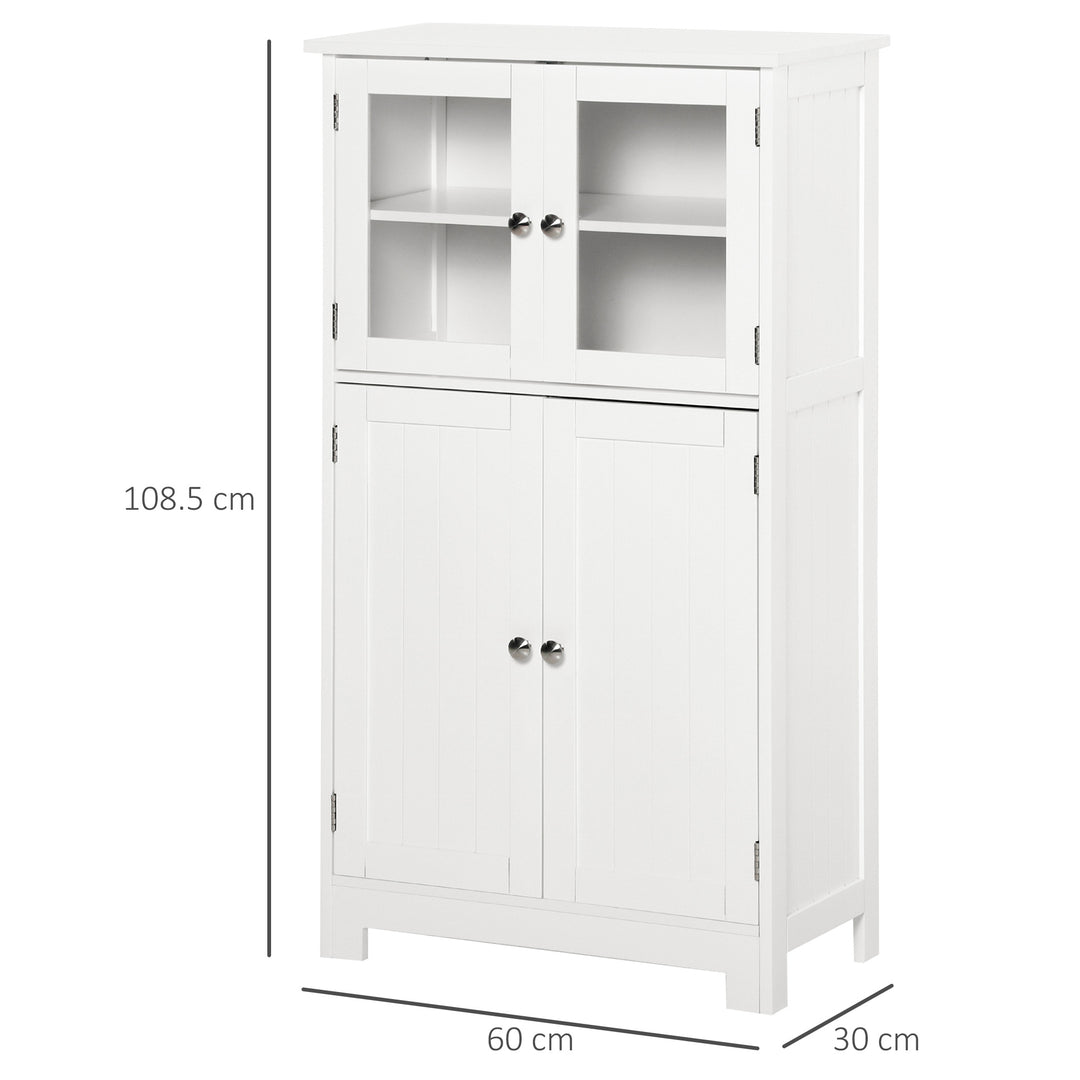 Kleankin Bathroom Floor Storage Cabinet with Tempered Glass Doors and Adjustable Shelf, Free Standing Organizer for Living Room Entryway, White