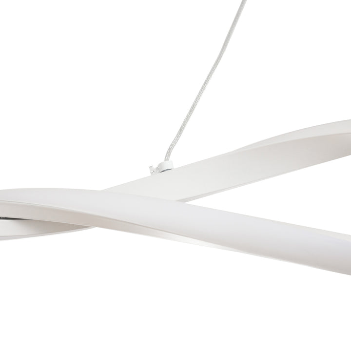 Modern Wave-Shape LED Pendant Light with Adjustable Hanging Chain, Metal Chandelier Cool White 6500K, Silver