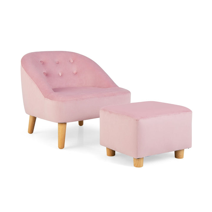 Upholstered Kids Sofa Set with Ottoman-Pink