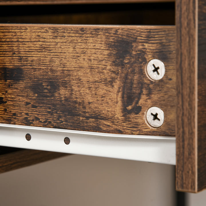 Entryway Console Table Desk with Drawers, Toughened Glass Shelf, 3D Wood Grain