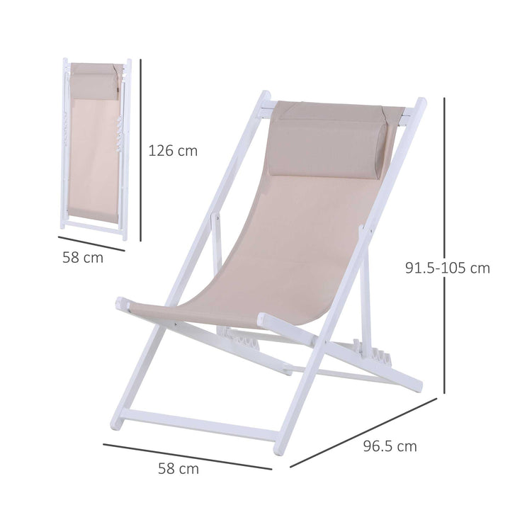 Outsunny Set of 2 Folding Garden Beach Deck Chairs Deckchairs Seaside Folding Garden Patio Lounger, White