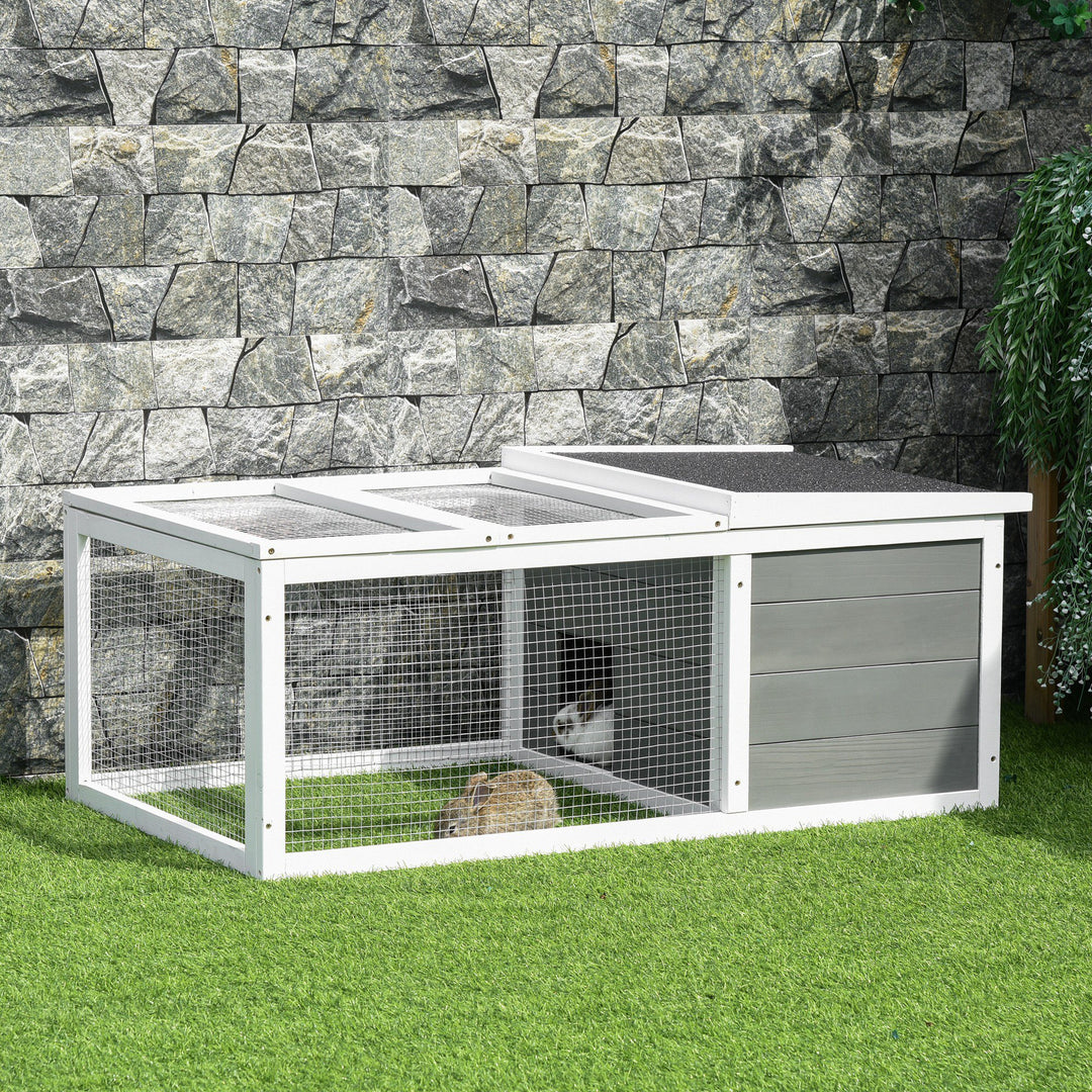 PawHut Indoor Outdoor Wooden Rabbit Hutch Small Animal Cage Pet Run Cover, with UV-resistant Asphalt roof and Water-repellent Paint