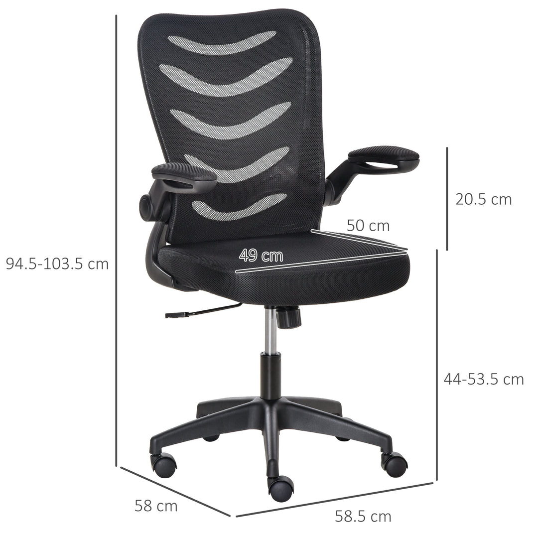 Vinsetto Mesh Swivel Chair for Home Task Desk Chair with Lumbar Back Support, Flip-Up Arm, Adjustable Height, Black