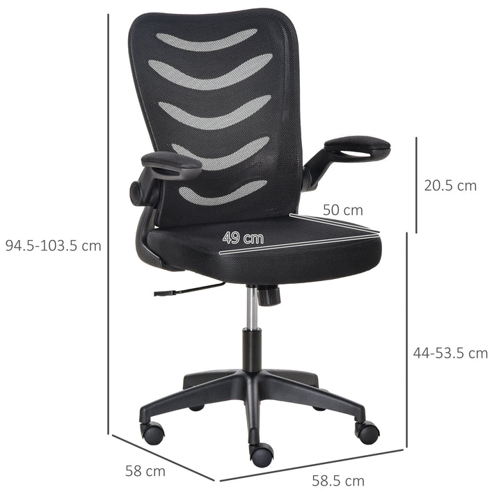 Vinsetto Mesh Swivel Chair for Home Task Desk Chair with Lumbar Back Support, Flip-Up Arm, Adjustable Height, Black
