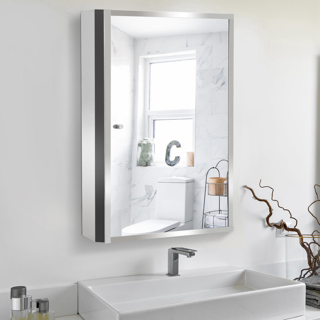 60L X 40W X 13T cm Stainless Steel Wall Mirror Cabinet-Silver