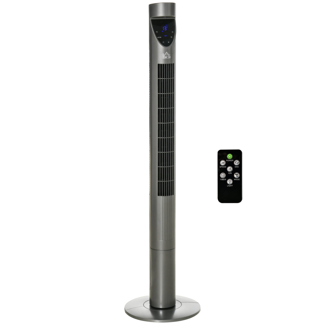 HOMCOM 46" Tower Fan Cooling with Ionizer, Air Filter, Oscillating, 3 Speed, 12h Timer, Remote Controller, for Bedroom, Grey