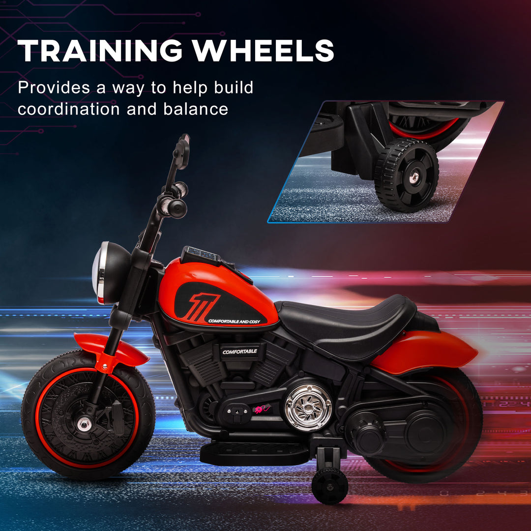 6v Electric Motorbike with Training Wheels, One-Button Start - Red