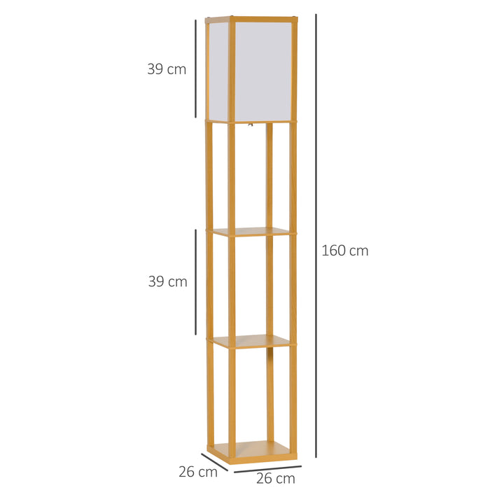 4-Tier Floor Lamp, Floor Light with Storage Shelf, Reading Standing Lamp for Living Room, Kitchen, Dining Room, Office, Dorm, Natural