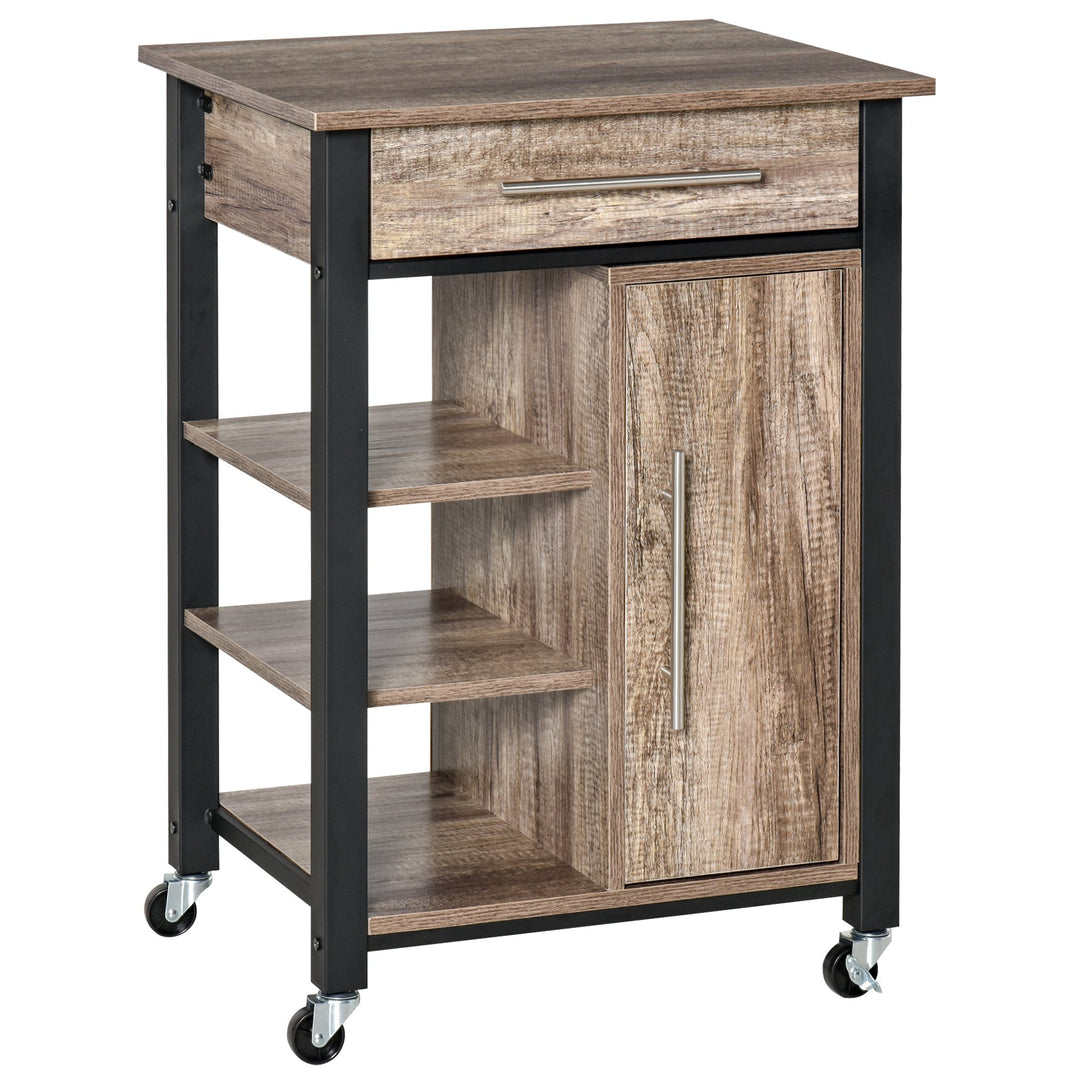 Kitchen Trolley Utility Cart on Wheels with Storage Shelves &amp; Drawer for Dining Room, Grey