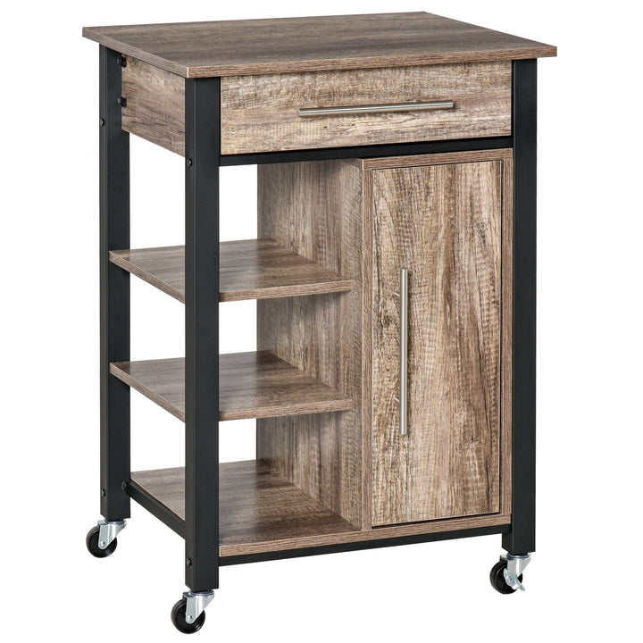 Kitchen Trolley Utility Cart on Wheels with Storage Shelves &amp; Drawer for Dining Room, Grey