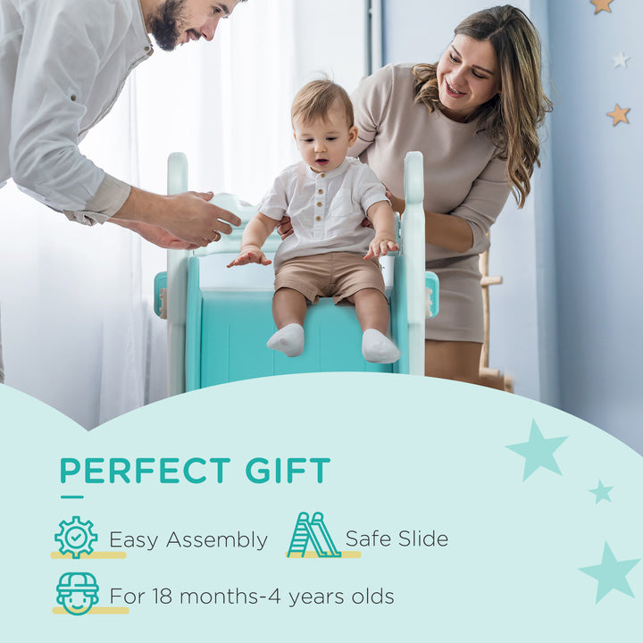 4-In-1 Kids Slide, Freestanding Slide for Toddler, Indoor Outdoor Climber, Exercise Toy, Activity Center, Car Shaped, Light Blue