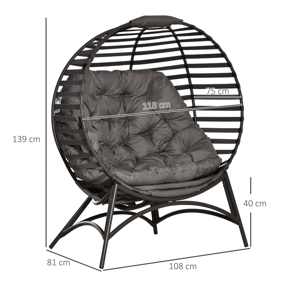 2 Seater Egg Chair with Soft Cushion, Steel Frame and Side Pocket, Garden Patio Basket Chair for Indoor, Outdoor, Brown