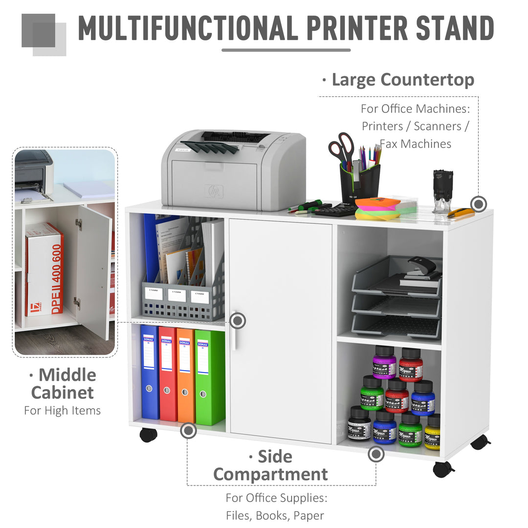 Vinsetto Printer Stand With 360 Degree Casters Multifunctional Office Cabinet Mobile File Cabinet E1 Particle Board White