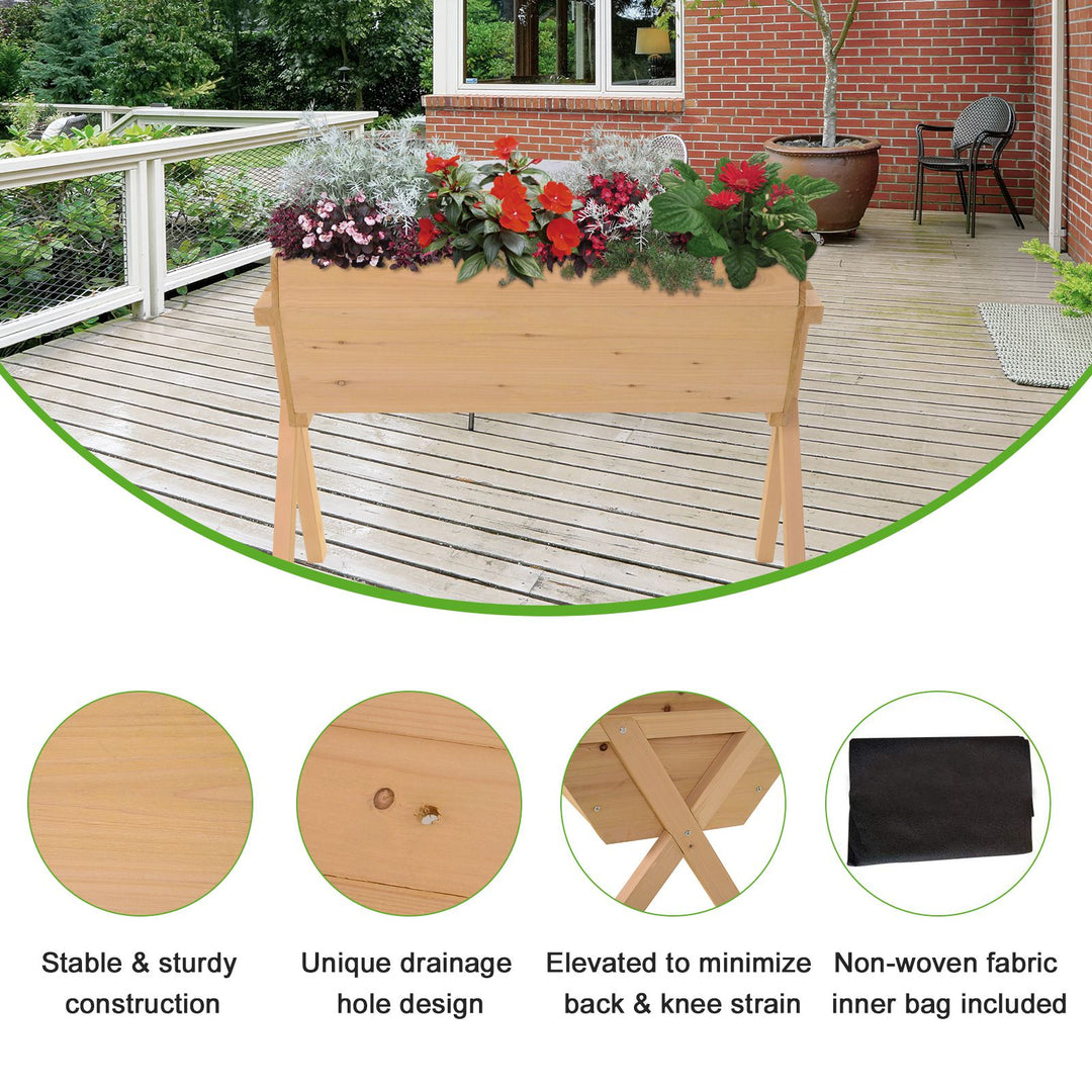 Outsunny Wooden Planter Raised Bed Container Garden Plant Stand Vegetable Flower Box with Liner 100 L x 70 W x 80 H cm