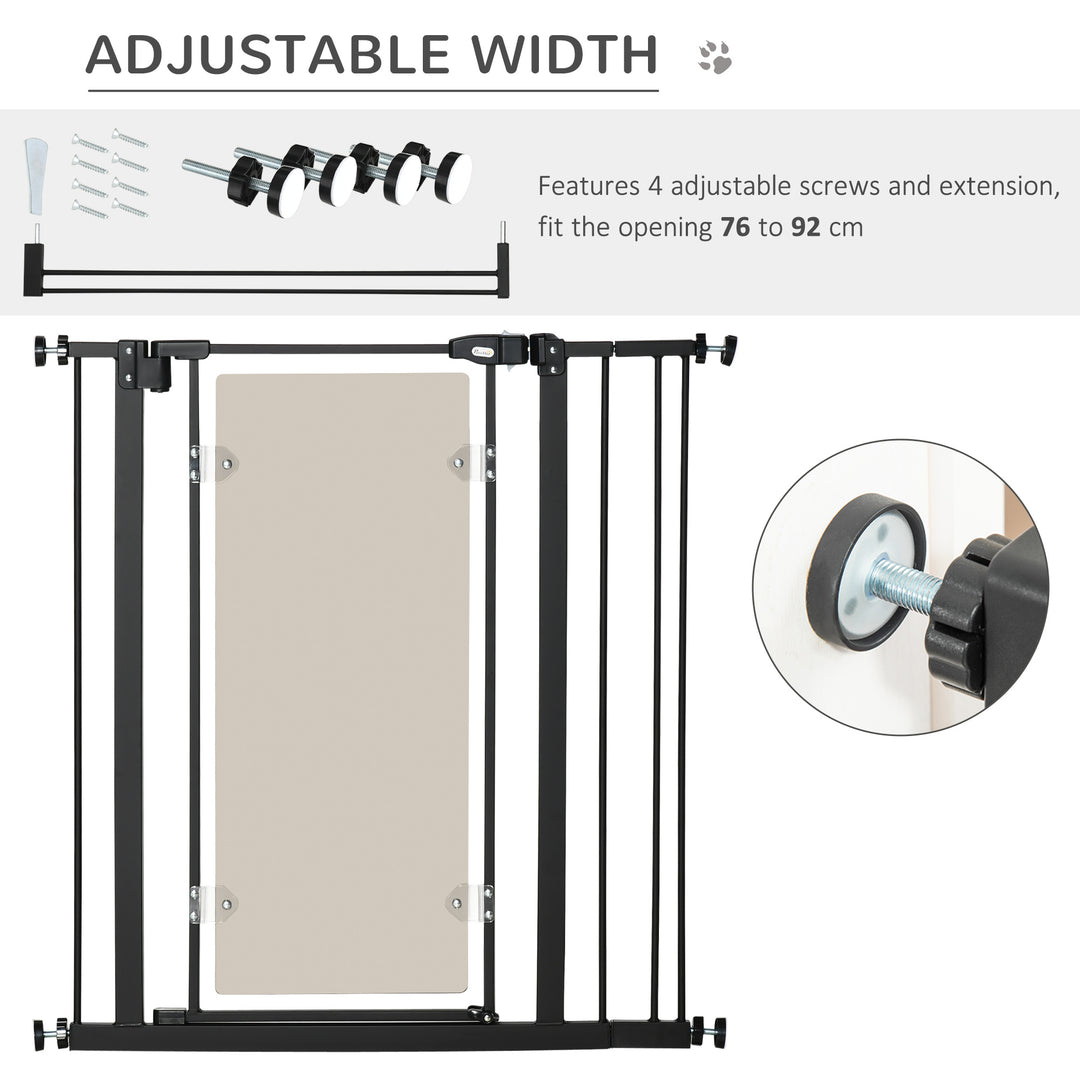 PawHut Pressure Fit Pet Safety Gate, Auto-Close Dog Barrier Stairgate Double Locking, Acrylic Panel for Doors, Hallways, Extensions Kit, Black
