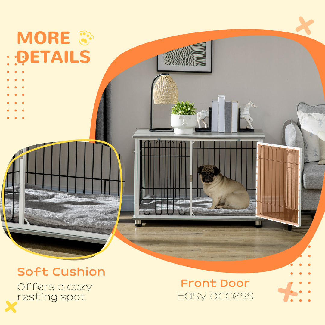 PawHut Dog Crate Furniture Side End Table with Soft Washable Cushion, Indoor Dog Kennel with Lockable Door, for Small and Medium Dogs