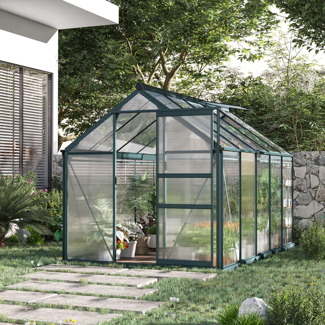 Outsunny Aluminium Frame Greenhouse Large Walk-In Greenhouse Garden Plants Grow Galvanized Base w/ Slide Door (10ft x 6ft)