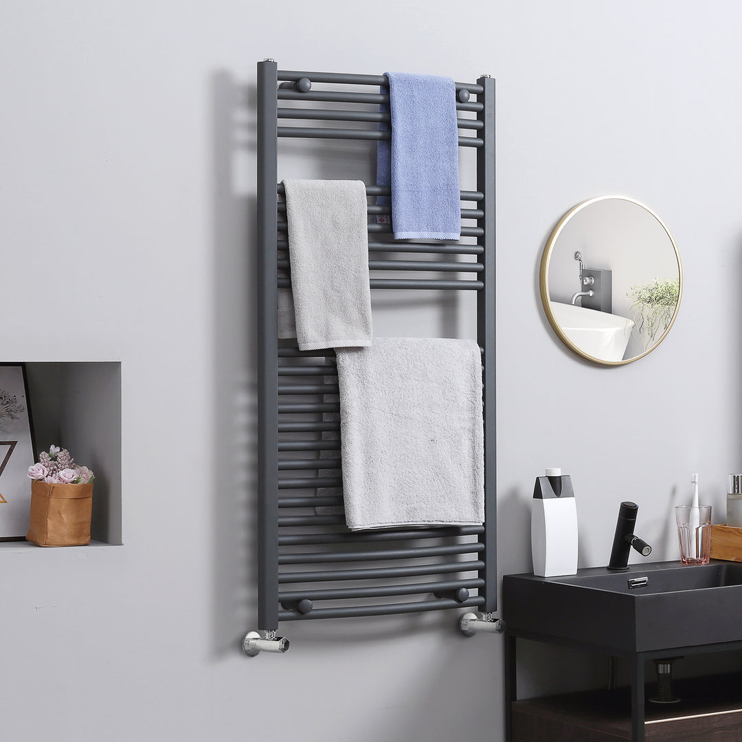 Straight Heated Towel Rail, Hydronic Bathroom Ladder Radiator Towel Warmer For Central Heating 600mm x 1200mm, Grey