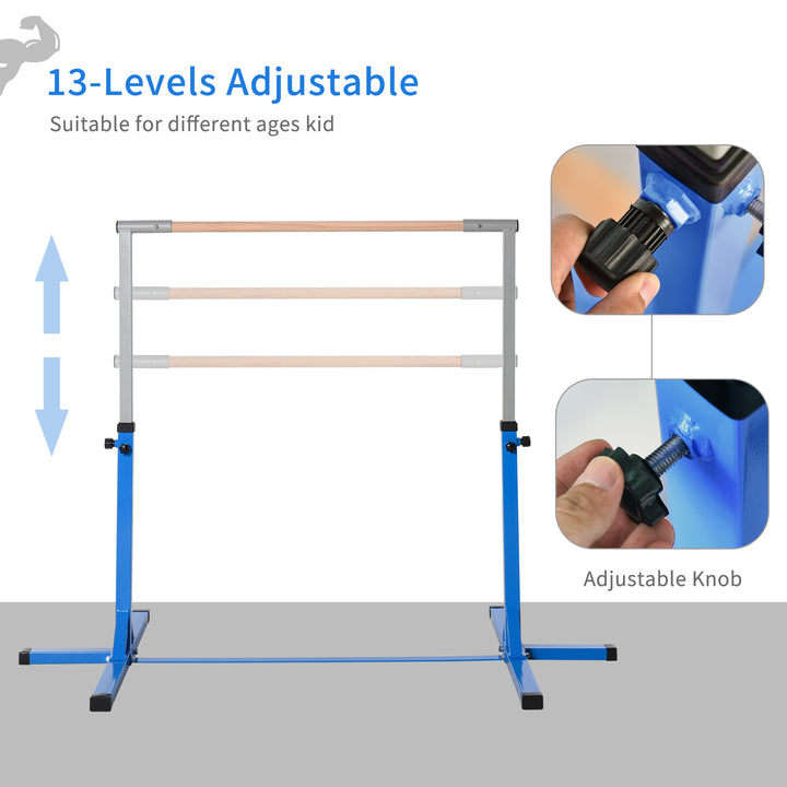 Height Adjustable Gymnastics Horizontal Bar For Kids Home Gym Training Children Junior Kip High Bar Fitness Blue w/ Steel Frame Wood