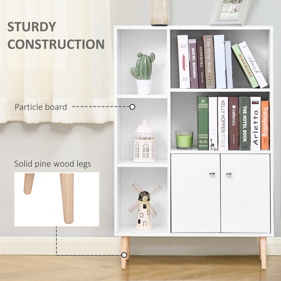 Open Bookcase Storage Cabinet Shelves Unit Free Standing w/ Two Doors Wooden Display White