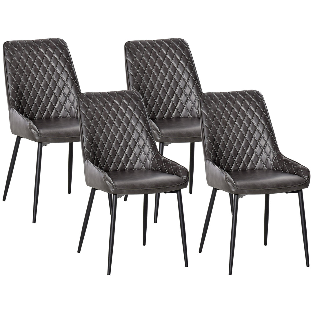 Retro Dining Chair Set of 4, PU Leather Upholstered Side Chairs for Kitchen Living Room with Metal Legs, Grey