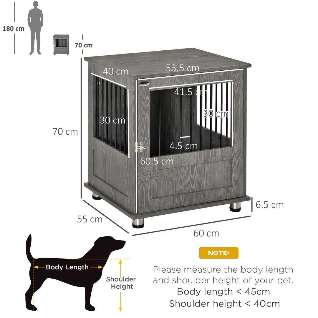 PawHut Dog Crate Furniture, Wooden End Table, Small Pet Kennel with Magnetic Door Indoor Crate Animal Cage, Grey