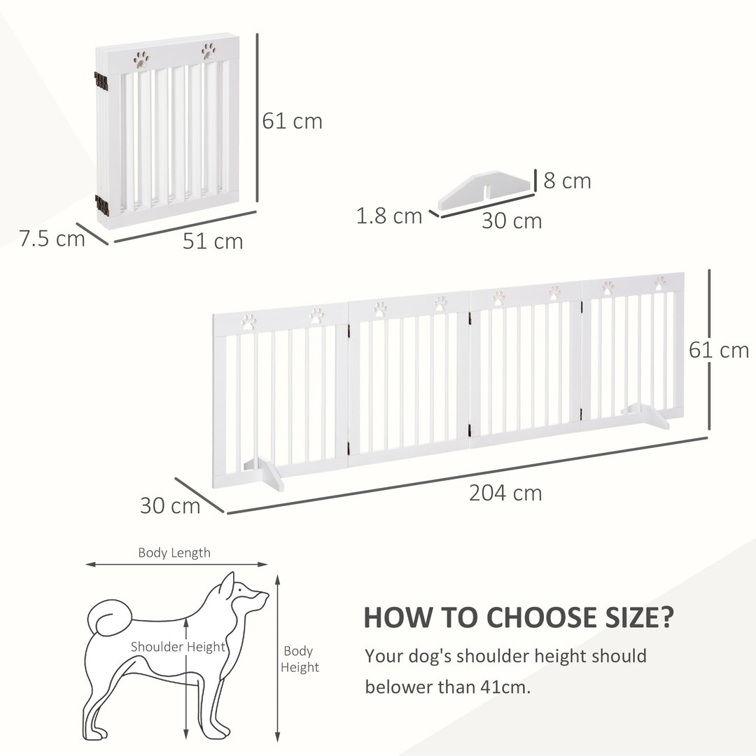 PawHut Pet Gate 4 Panel Folding Wooden Dog Barrier Freestanding Dog Gate For Stairs w/ Support Feet