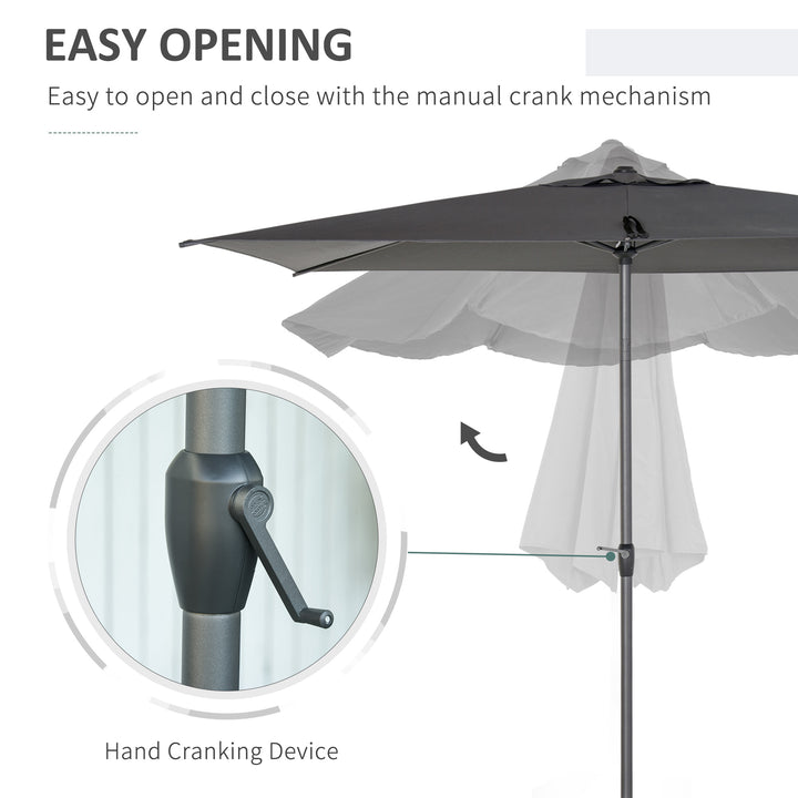 Outsunny 3 x 2m Garden Parasol Patio Sun Umbrella Canopy Rectangular Sun Shade Aluminium Crank Tilt Mechanism, Dark Grey