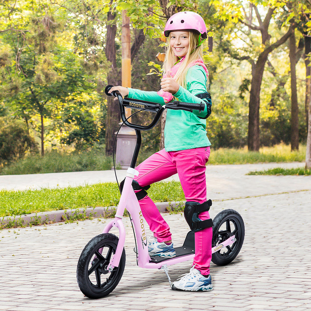 HOMCOM Teen Push Scooter Kids Children Stunt Scooter Bike Bicycle Ride On 12" EVA Tyres, Pink