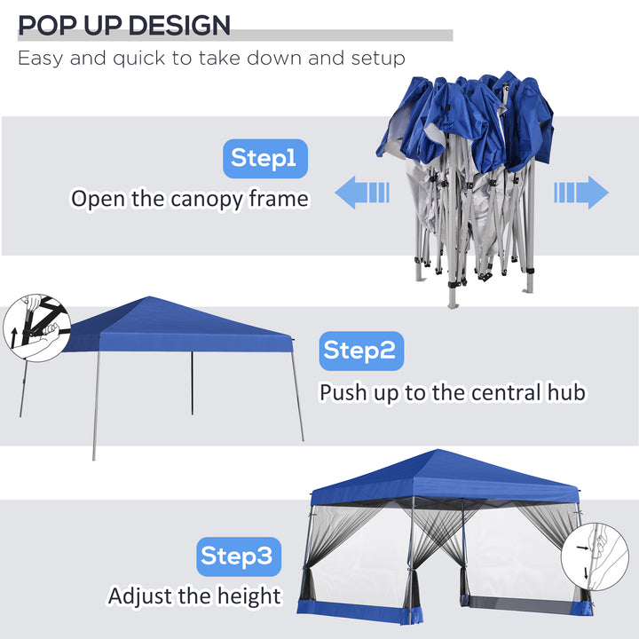 3.6 x 3.6m Outdoor Garden Pop-up Gazebo Canopy Tent Sun Shade Event Shelter Folding with Mesh Screen Side Walls  - Blue