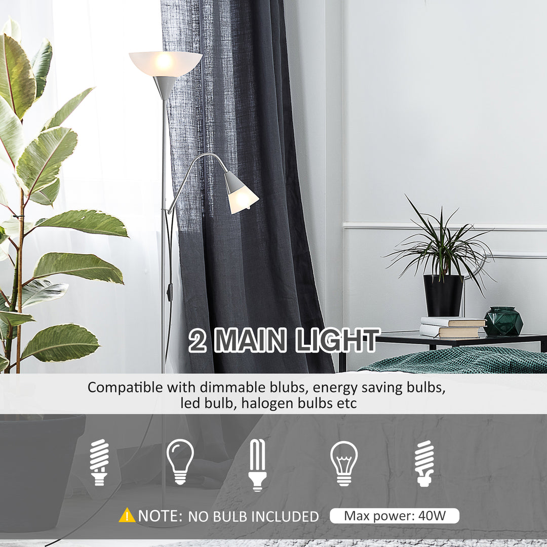 Modern Floor Reading Lamp 2 Adjustable Heads Light Steel Base Living Room Bedroom Office, 179.5cm