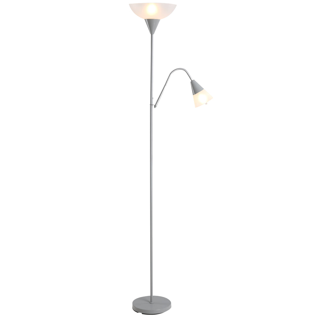 Modern Floor Reading Lamp 2 Adjustable Heads Light Steel Base Living Room Bedroom Office, 179.5cm